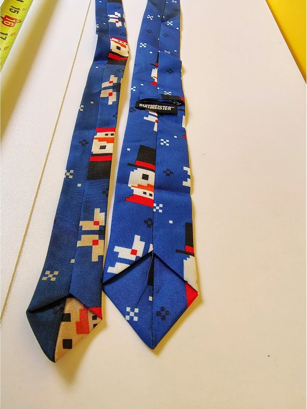 Suitmeister Mens Christmas Tie Blue 8 Bit Pixel Video Game Snowman Holiday Retro